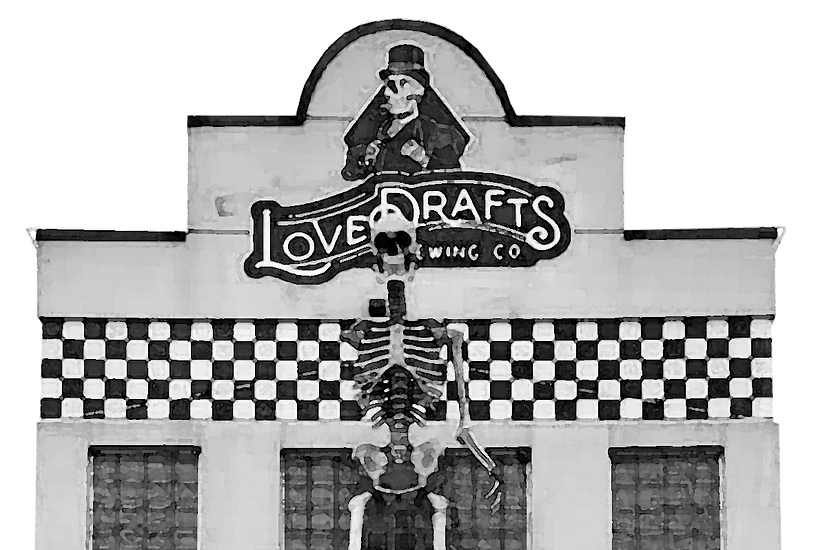 Lovedrafts Skeleton in front of the brewery on the Carlisle Pike